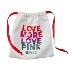 VS PINK White Metallic Silver Shine Reusable Logo Drawstring Gift Tote Bag NEW
